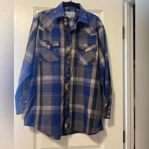 Authentic ATB Western Wear  Blue and Gray Long Skeeve Shirt